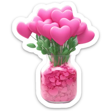 10000000 huge pink hearts on stems in a clear glass vase sticker