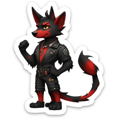 cool edgy anthro black red animal fursona by griffsnuff & LiLaiRa & Falvie with badass colors and a spiked collar full body sticker
