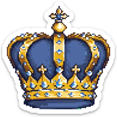 A navy blue king's crown with diamond gems and gold accents sticker