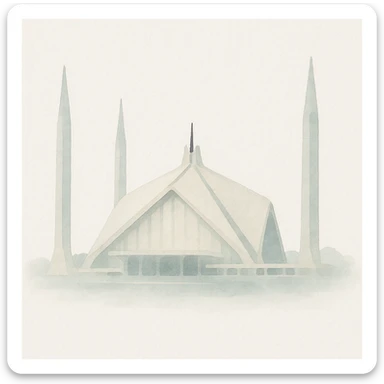 Faisal Mosque, soft watercolor style, highlighting serene setting and elegant structure sticker