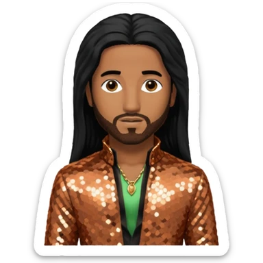 Omarion with long black hair, copper sequin outfit sticker