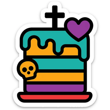 gothic cake, color outline icon style, vibrant colors with black outlines, gothic cake sticker