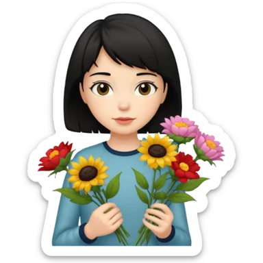 a pretty bratz fair girl with short black shaggy hair with a tall boy and flowers sticker