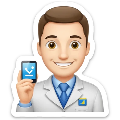 Продавец магазина электронники в украине "Comfy" встречает покупателя sticker