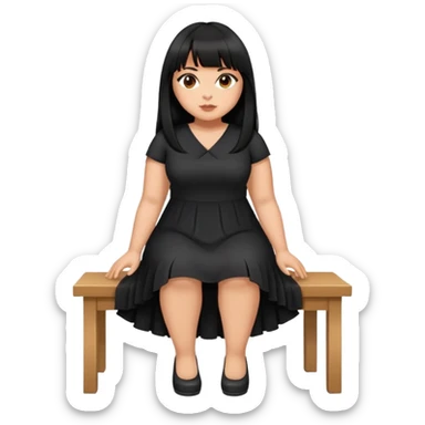 Latina girl with bangs black long hair plus size with black dress and crossed legs sticker