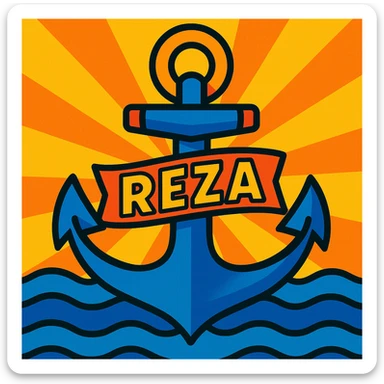 ship anchor with 'Reza' design in vibrant toon style sticker