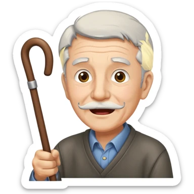 A grey-hair grandpa fan with cane in hand, cheer loudly with youthful spirit. sticker