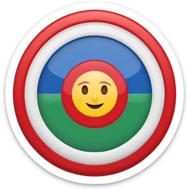 An emoji icon of the Romani flag. Top half blue, bottom half green, with a red 16-spoke chakra wheel in the center. Flat vector style, cute, isolated on white background. sticker