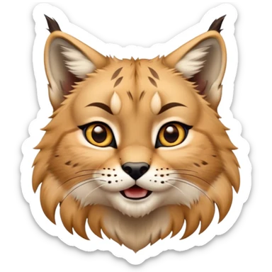 Cinematic-realistic cute-Lynx-Portrait-Emoji – Head tilted dramatically with an exaggeratedly amused expression, featuring a thick, tufted golden-brown coat with striking black ear tufts, wide, expressive amber eyes filled with playful disbelief zoomed out showing shoulders sticker