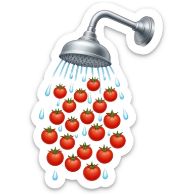 Create an emoji with a shower head raining tomatoes  sticker
