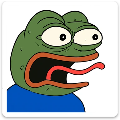 shocked Пэпэ meme with exaggerated facial features sticker