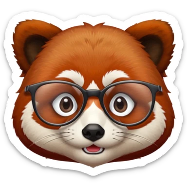 A red panda with serious eyes and a furrowed brow, and glasses. sticker