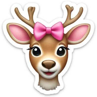 cute feminine reindeer deer with pink bow and a red nose  sticker