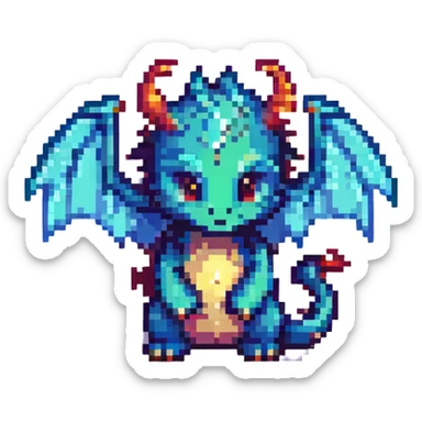 pixel art dragon with very small wings, chibi style sticker