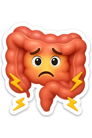 emoji stile iphone di un intestino con mal di pancia, espressione preoccupata sticker