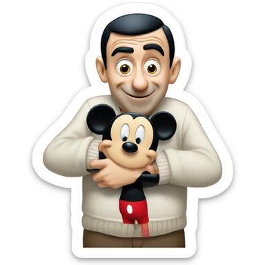mr bean hugging with mickey mouse sticker