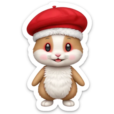 A cute full-length bunny smiley face standing on the side, wearing a stylish red beret. sticker