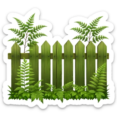 wooden fence and plants, ferns sticker