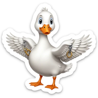 A plain white goose wearing handcuffs being arrested  sticker