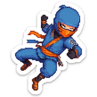 masked ninja with blue costume in dynamic pose sticker