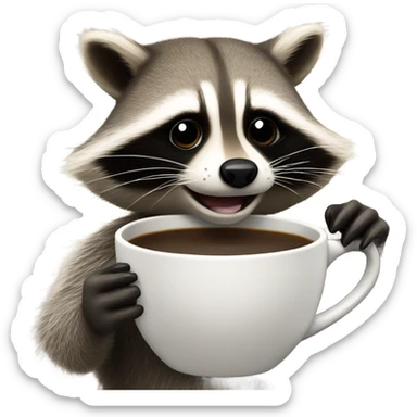 Raccoon holding a cup of coffee sticker