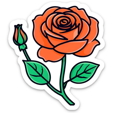 beautiful coral orange rose, green steam with leaves sticker