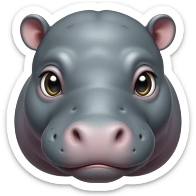 cinematic-cute baby hippo-portrait-emoji,-poised-and-regal,-with-a-massive,-robust-build-and-a-smooth,-sleek-slate-gray-hide,-deep-set-soulful-eyes,-simplified-yet-sharp-and-sophisticated-features,-highly-detailed,-glowing-with-a-soft radiance sticker