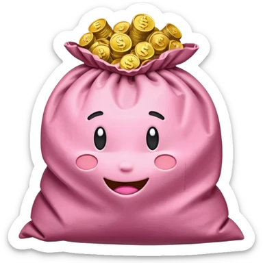 cash spilling out the top of a pink sack sticker