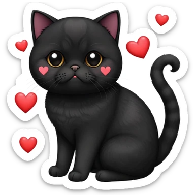 All Black exotic shorthair cat with hearts sticker