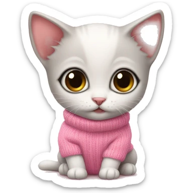 Cute Little Baby kitten with big eyes wearing a pink Cozy Sweater sticker
