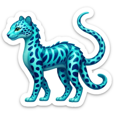 Bioluminescent Neon-Cyan Ripple-Patterned Soft-Scaled Aquatic Fantastical Liepard-Amaura-Manokit-fusion creature (full body) sticker