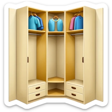 Glossy cream PVC corner closet with L-shaped design, fitted into sticker