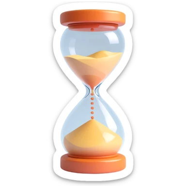 adorable 3D sand timer, glossy and smooth, soft lighting, pastel palette, realistic shadows and highlights sticker