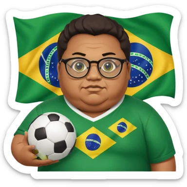 make an guy called pedro who is dancing with a football and playing brazzilian phonk and hee has glasses and is obese and make it look like hes listening to brazzilian phonk so it has a brazil flag and text saying phonk on it and give him demon laser eyes sticker