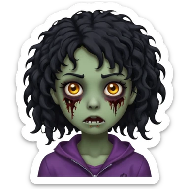 girl, zombie, black hair, medium long,...
girl  zombie, black hair, medium long curly, emo, shaggy, dark, spooky, creepy expression emoji created using Al. Copy and paste Boy, zombie, black hair, medium long, emo, shaggy, dark, spooky, creepy expression emoji to use or share on Discord and Slack. sticker
