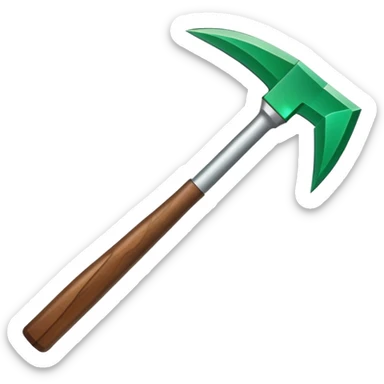 Minecraft hoe with brown handle and emerald green blade sticker