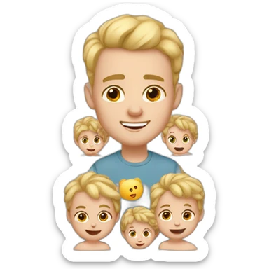 blond man with big cheeks, brown eyes and four babies sticker