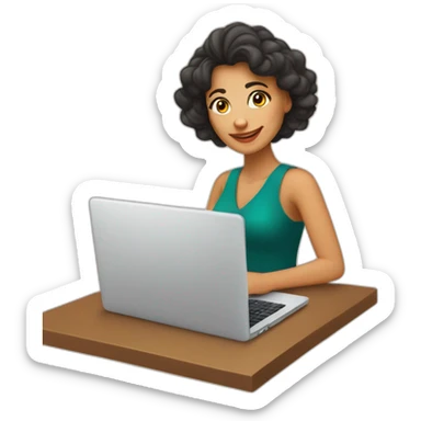 Quiero un emoji de una mujer latina pelo café emprendedora CON SU LAPTOP sticker
