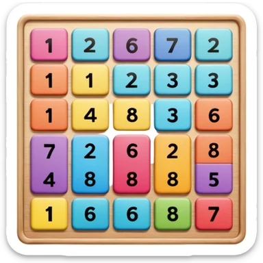 A square toy that can hold 4 internal squares across and 4 internal squares down, resulting in 16 spaces, with only 15 spaces filled with a square. Each internal square holds a number so that when moved around and lined up appropriately it lists the numbers 1 through 15 in order.  sticker