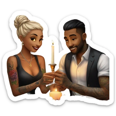 romantic candle light dinner for beautiful tattooed couple sticker