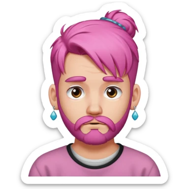  big bun haired with earrings pink hair guy sad with beard sticker