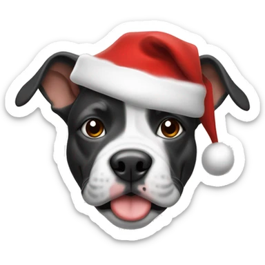 Black and white short pocket bully wearing a Christmas hat sticker