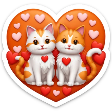two happy cats in love surrounded by hearts sticker