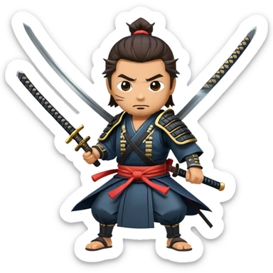 japanese samurai with two swords, crossed swords motion sticker