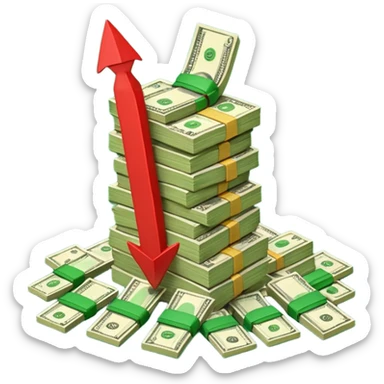 a pile of money infront of strategy paper with red arrow up sticker