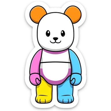 Bearbrick figure with KAWS style but with a cute happy smile, colorful bear-shaped collectible toy with articulated limbs sticker