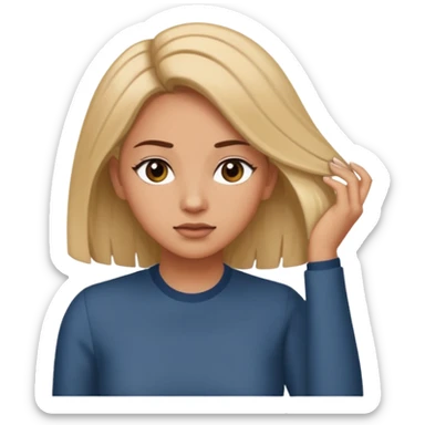 Face a woman turning her head to the side while tucking her hair behind her ear, with a look that says something like Let me mind my business sticker