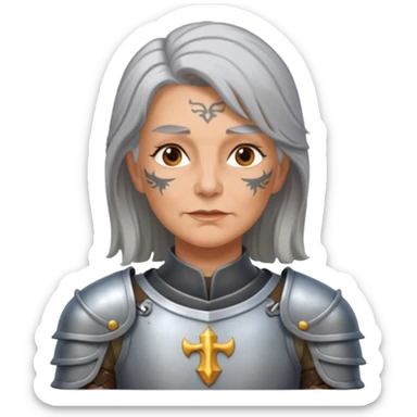 elderly tattooed knight, tattooed shoulder, long hair, female sticker