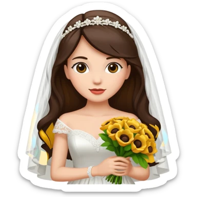 brunette bride with bouqet sticker
