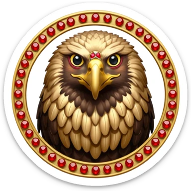 Golden eagle with two heads crest / brosch in a circle with red gems and no background sticker